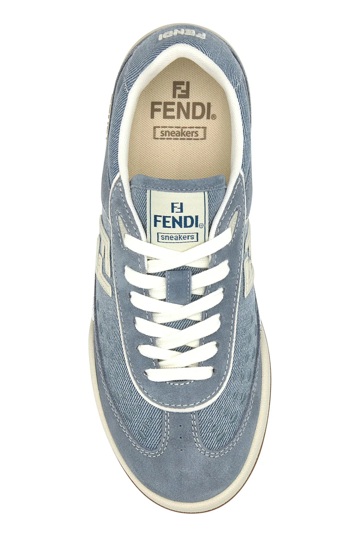Light blue denim and suede Fendi Match sneakers