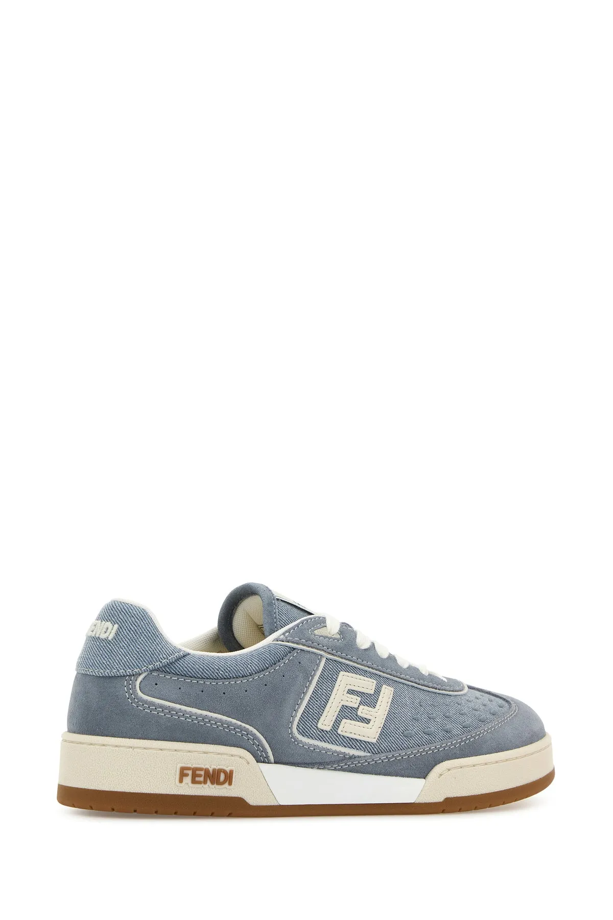 Light blue denim and suede Fendi Match sneakers