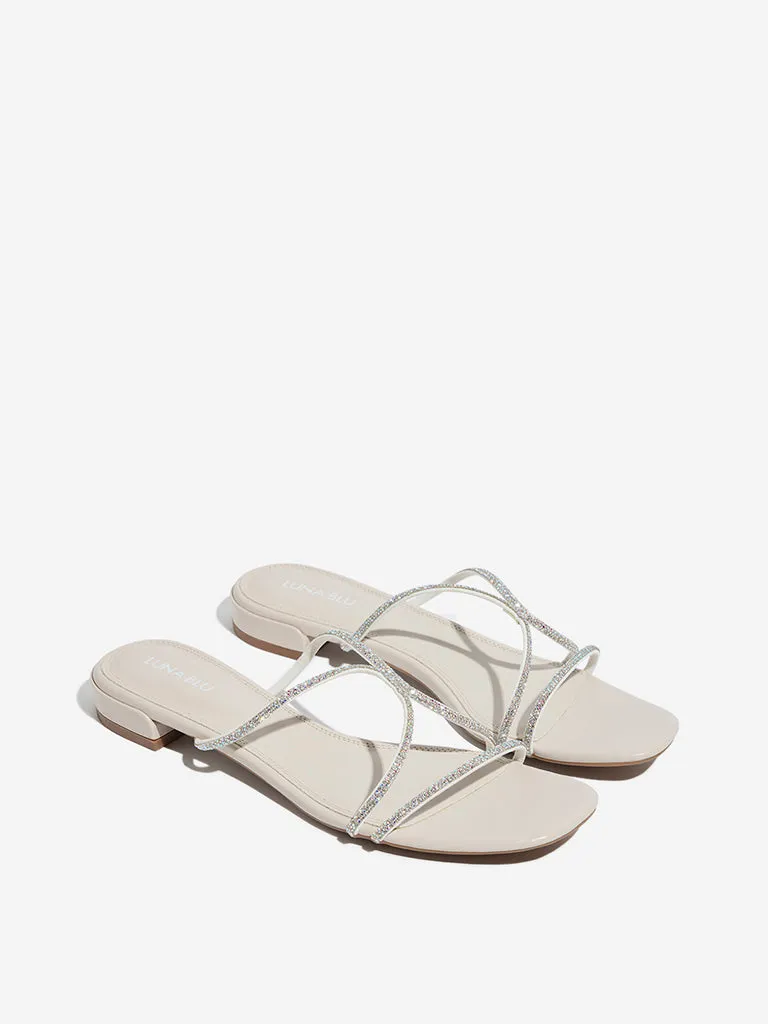 LUNA BLU Ivory Diamante-Embellished Multi Strap Sandals