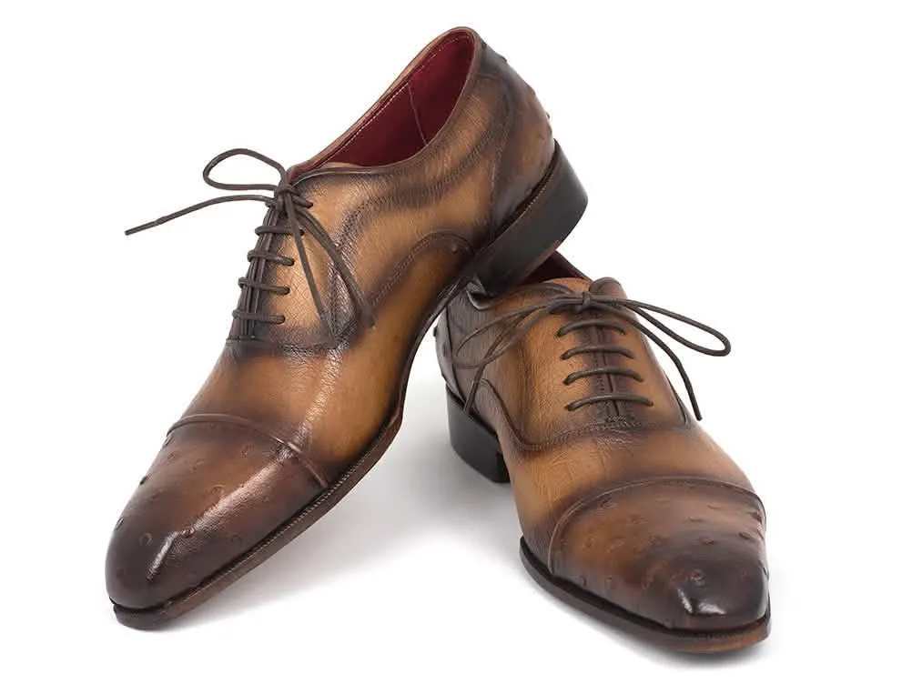 Men's Artisan-crafted Camel Ostrich Leather Captoe Oxfords by Paul Parkman