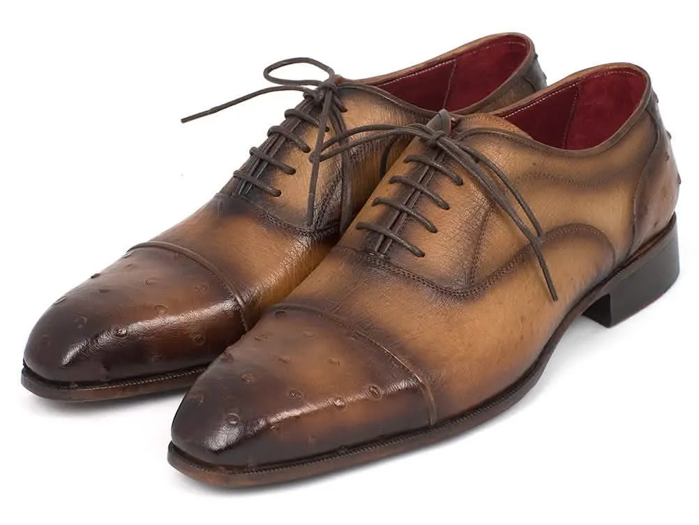 Men's Artisan-crafted Camel Ostrich Leather Captoe Oxfords by Paul Parkman