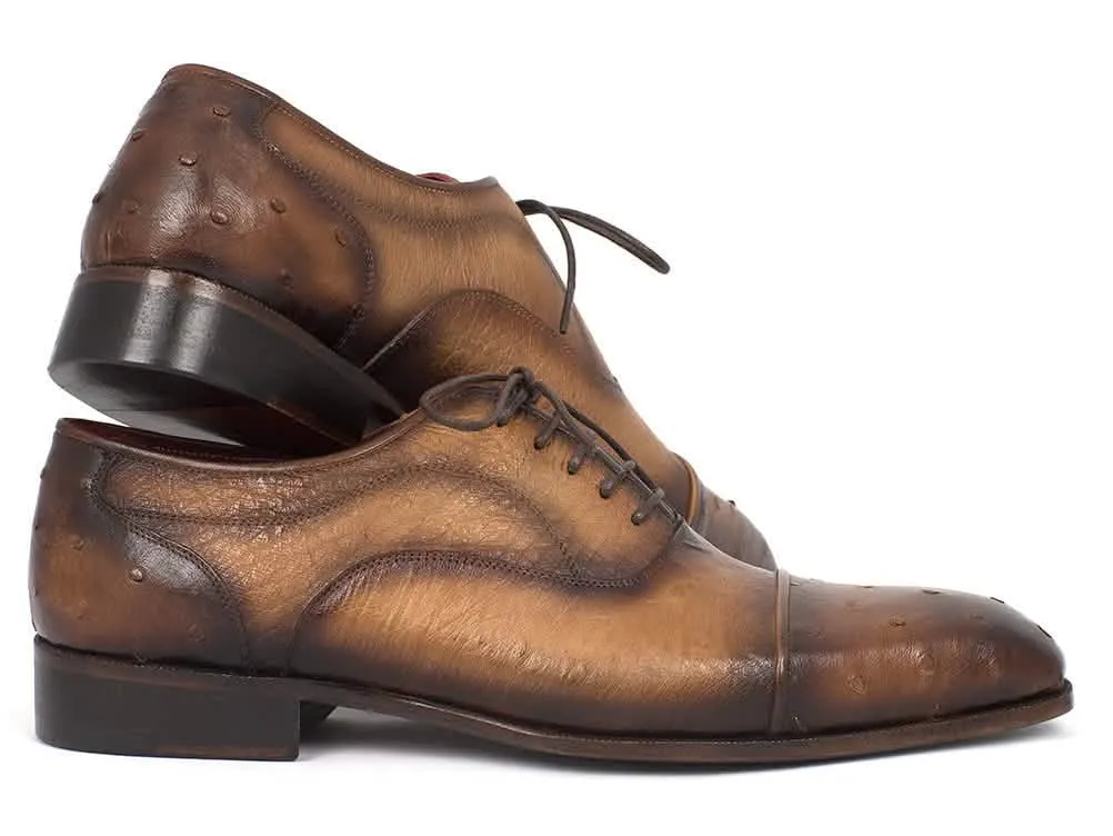 Men's Artisan-crafted Camel Ostrich Leather Captoe Oxfords by Paul Parkman