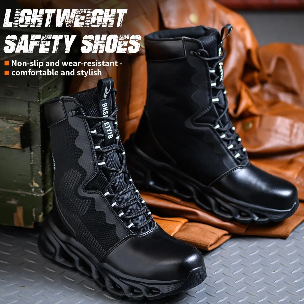 Micoklinlin Mens Steel Toe Boots Lightweight Water Resistant Combat Boots Smash and Puncture Resistant Work Safety Shoes
