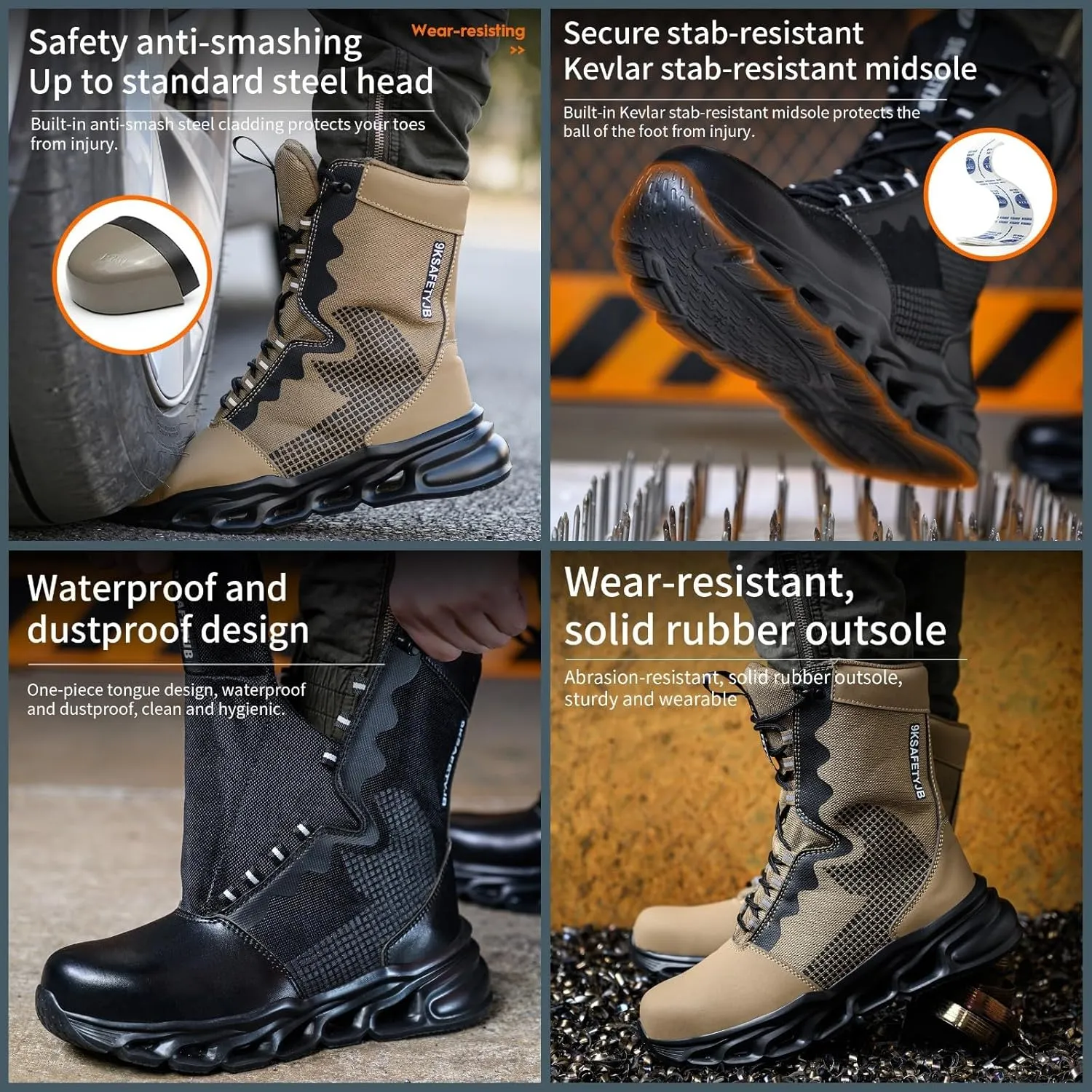 Micoklinlin Mens Steel Toe Boots Lightweight Water Resistant Combat Boots Smash and Puncture Resistant Work Safety Shoes