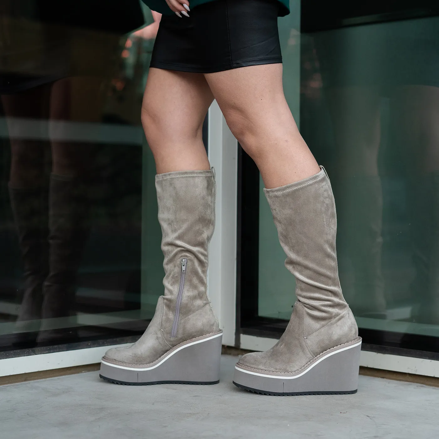 NAKED FEET - APEX in GREIGE Wedge Knee High Boots