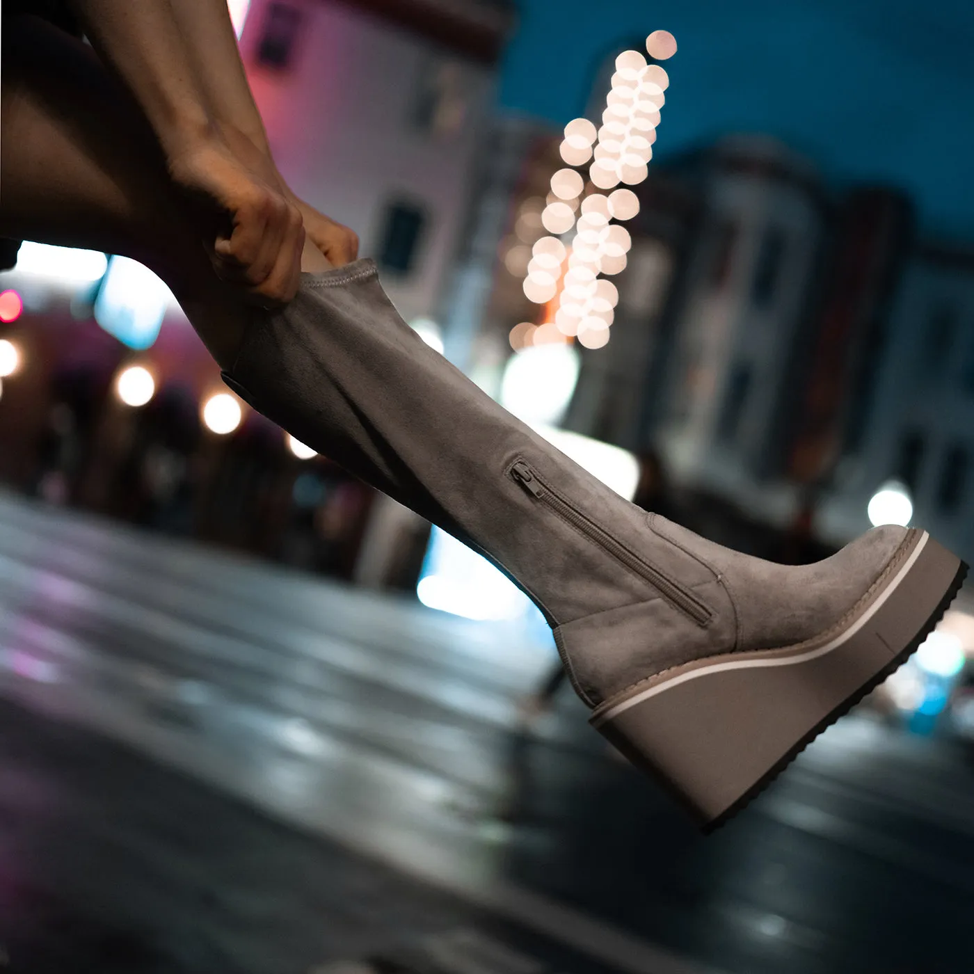 NAKED FEET - APEX in GREIGE Wedge Knee High Boots