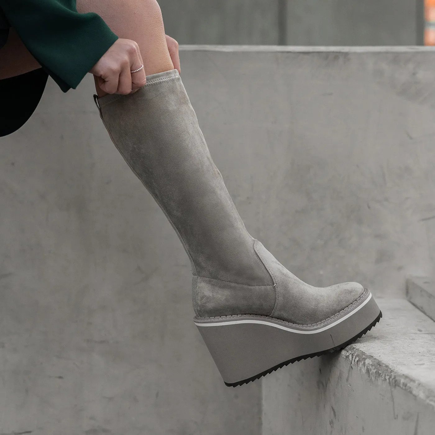 NAKED FEET - APEX in GREIGE Wedge Knee High Boots