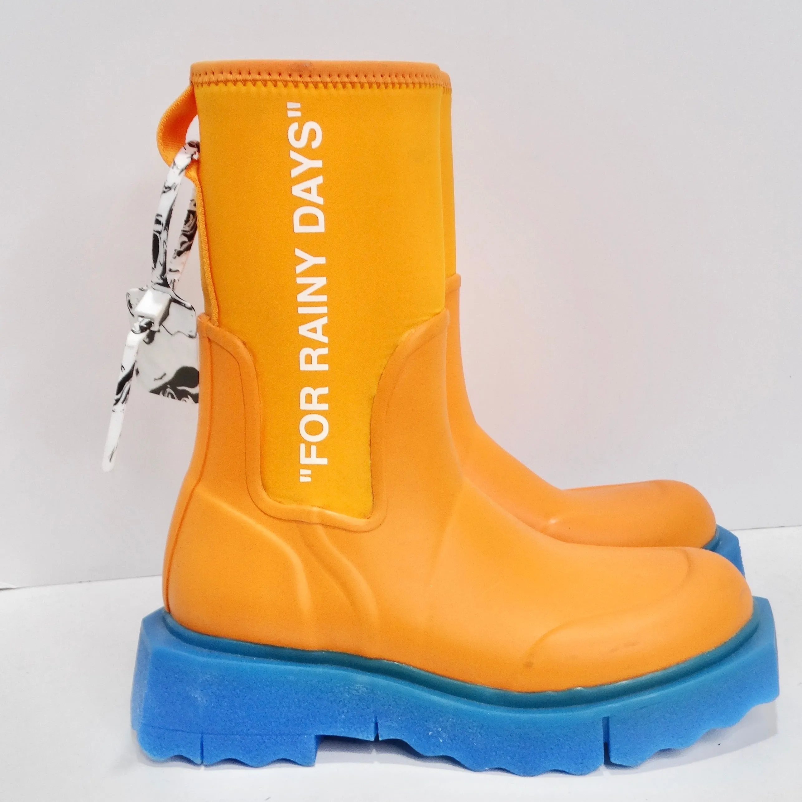 Off White Orange & Blue Rubber Boots