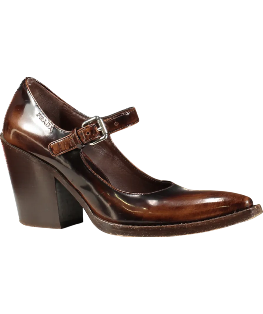 PRADA Brown Leather Mary Jane Court Shoes UK 2 EU 35 