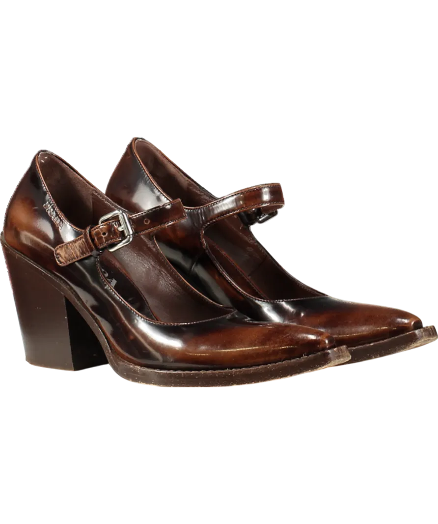PRADA Brown Leather Mary Jane Court Shoes UK 2 EU 35 