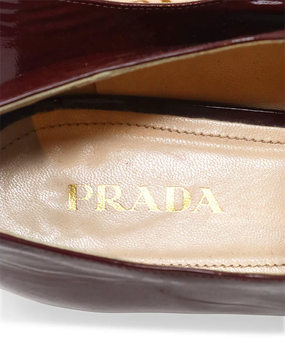 Prada Burgundy Patent Leather Flats sz 10.5