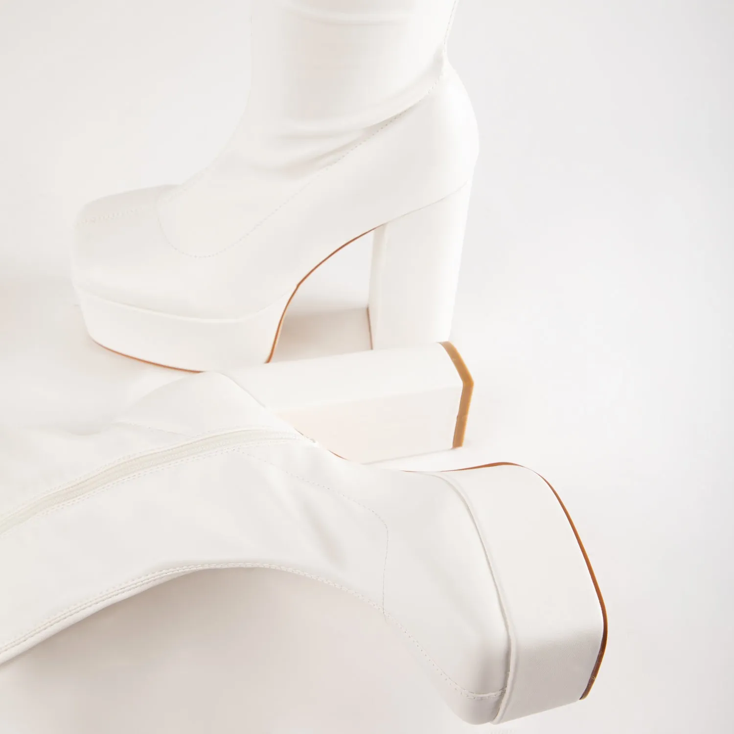 RAID Arline Over The Knee Platform Boot in White PU