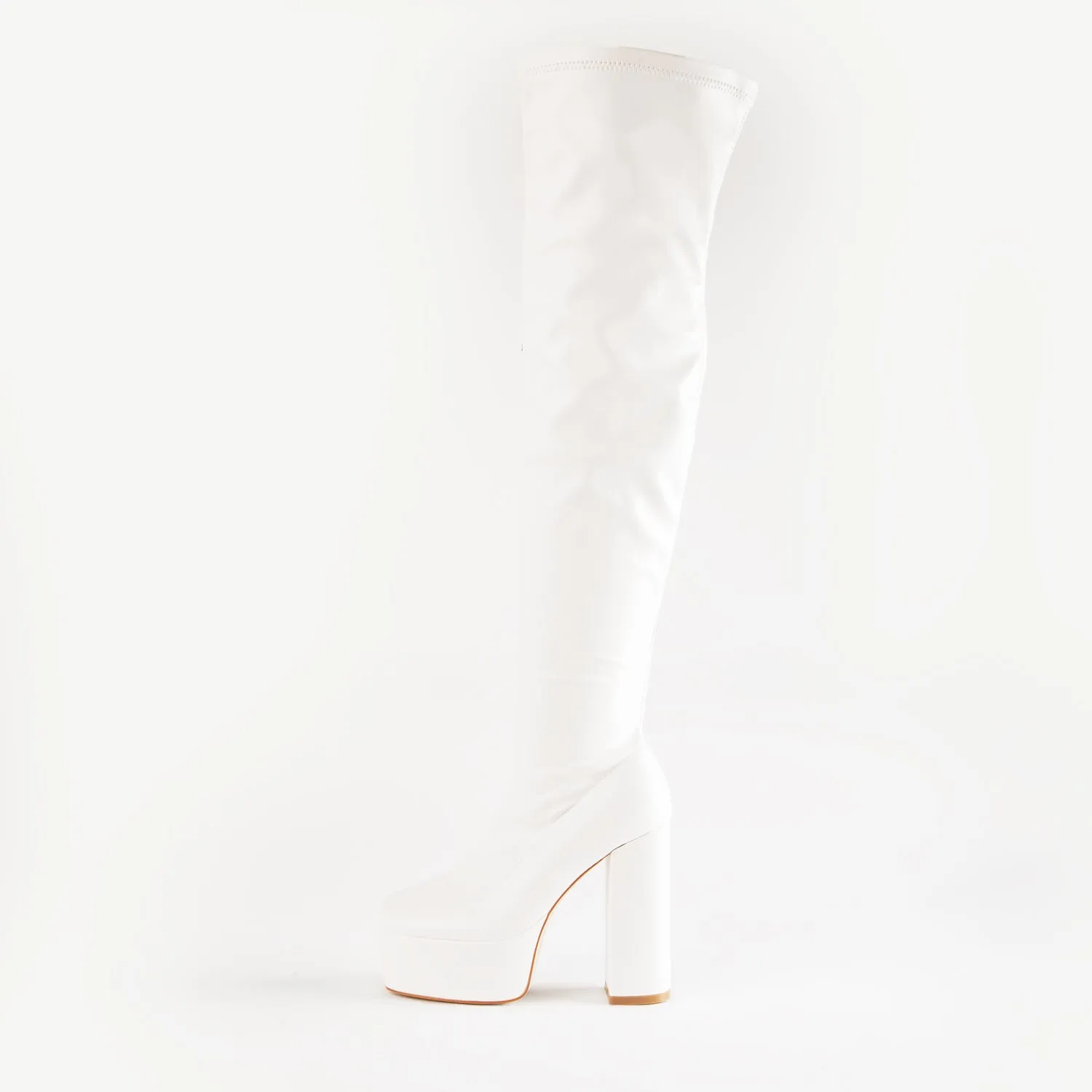 RAID Arline Over The Knee Platform Boot in White PU