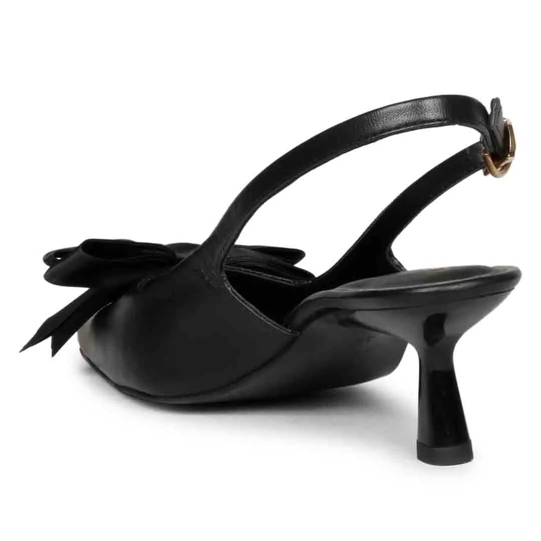 Saint Yuki Black Leather SlingBack Kitten Heel pumps