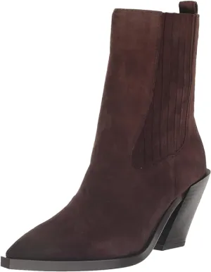 Sam Edelman Mandey Chocolate Brown Pointed Toe Block Heeled Pull On Ankle Boots