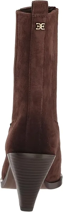 Sam Edelman Mandey Chocolate Brown Pointed Toe Block Heeled Pull On Ankle Boots