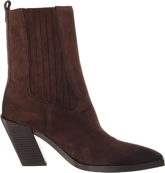 Sam Edelman Mandey Chocolate Brown Pointed Toe Block Heeled Pull On Ankle Boots