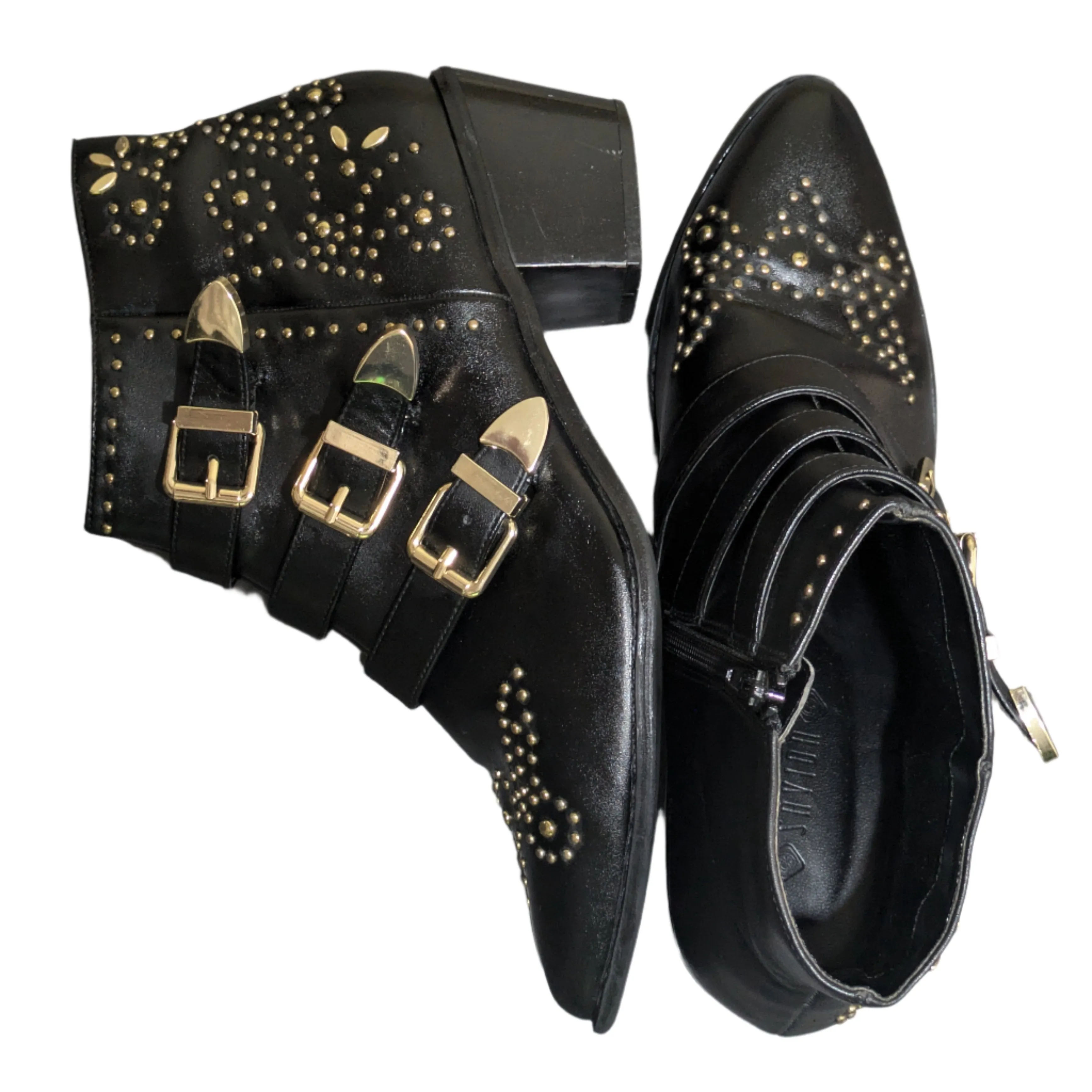 Savida Black PU Studded Pattern Biker Boots Size UK 6.5 / EU 40 / US 8.5