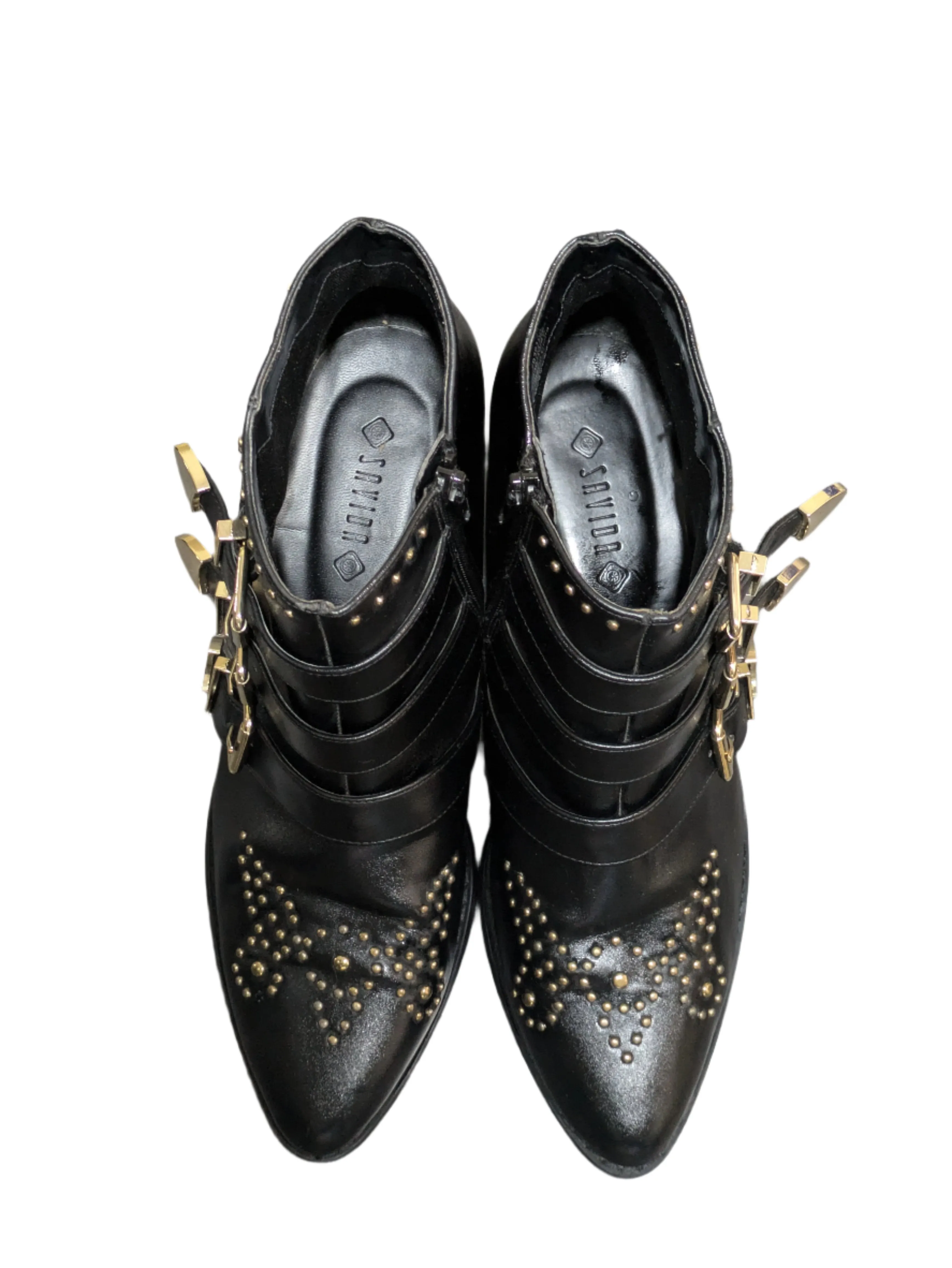 Savida Black PU Studded Pattern Biker Boots Size UK 6.5 / EU 40 / US 8.5
