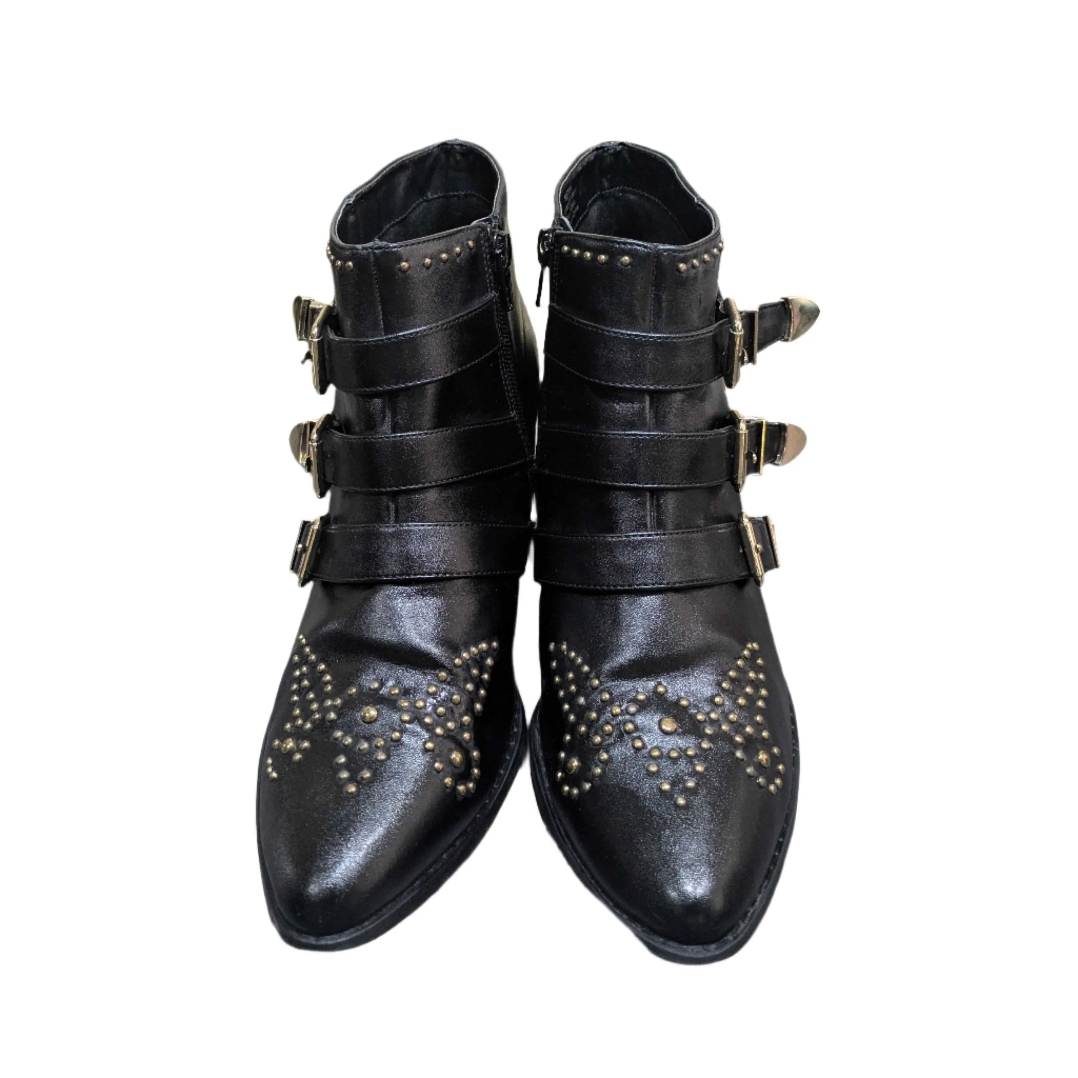 Savida Black PU Studded Pattern Biker Boots Size UK 6.5 / EU 40 / US 8.5