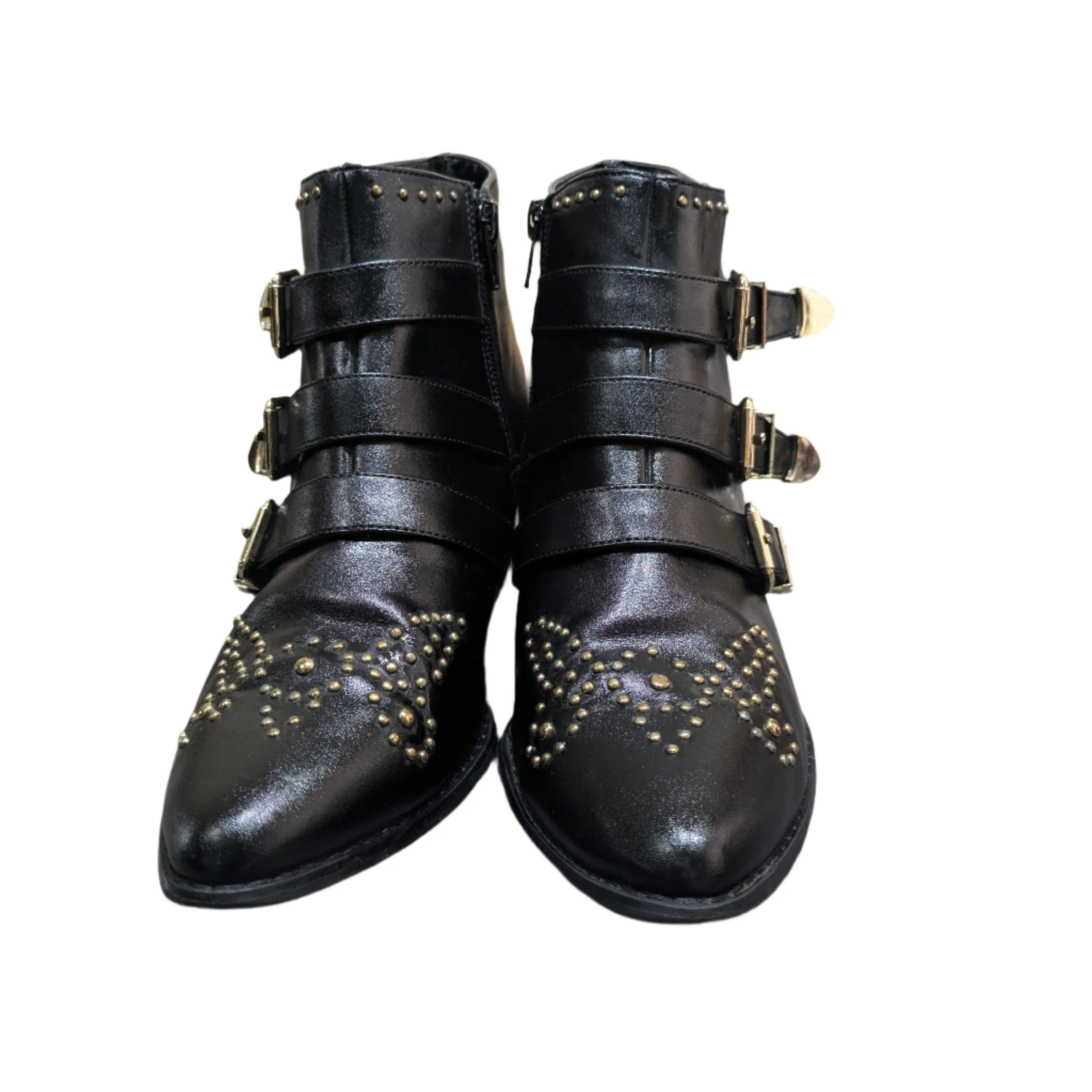 Savida Black PU Studded Pattern Biker Boots Size UK 6.5 / EU 40 / US 8.5
