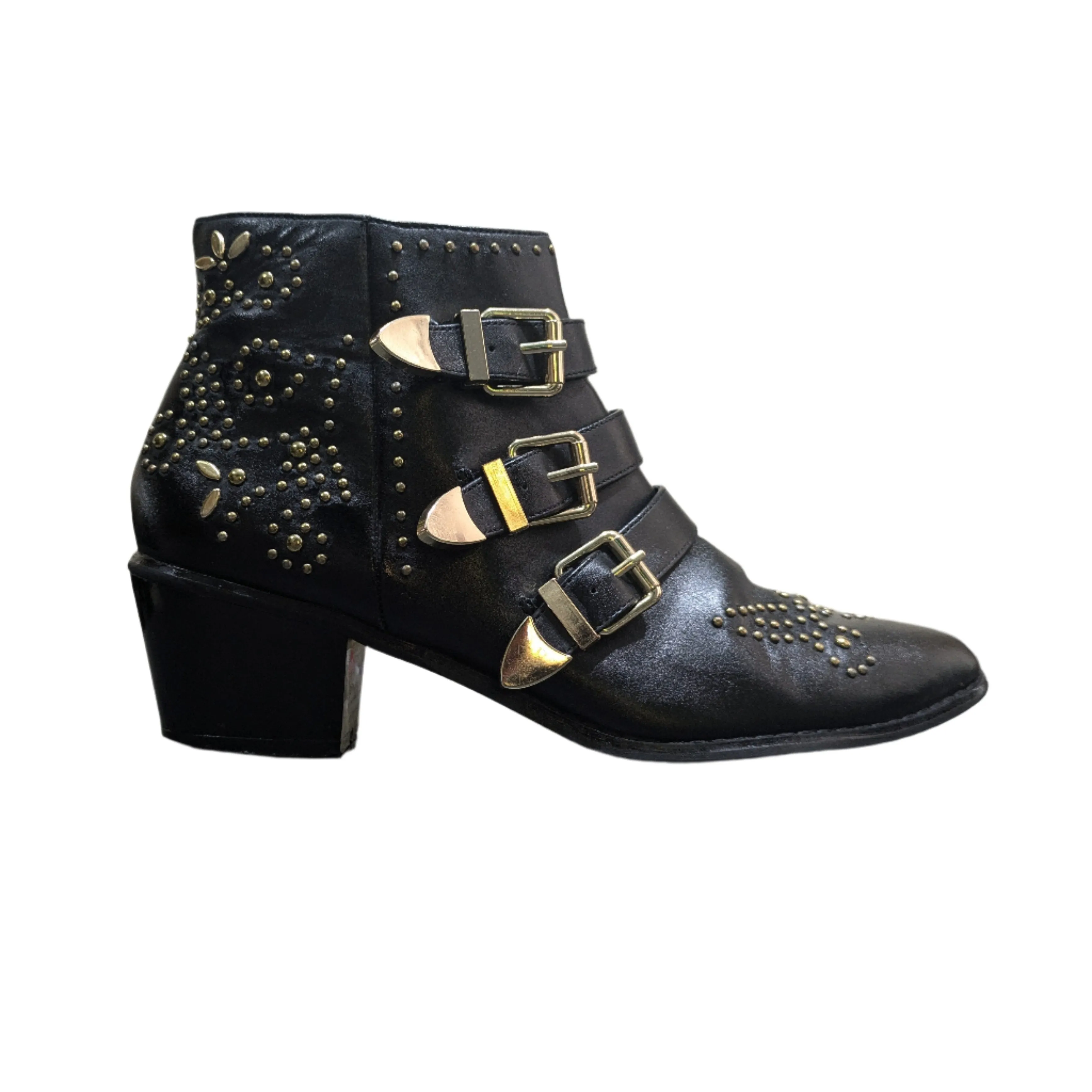 Savida Black PU Studded Pattern Biker Boots Size UK 6.5 / EU 40 / US 8.5
