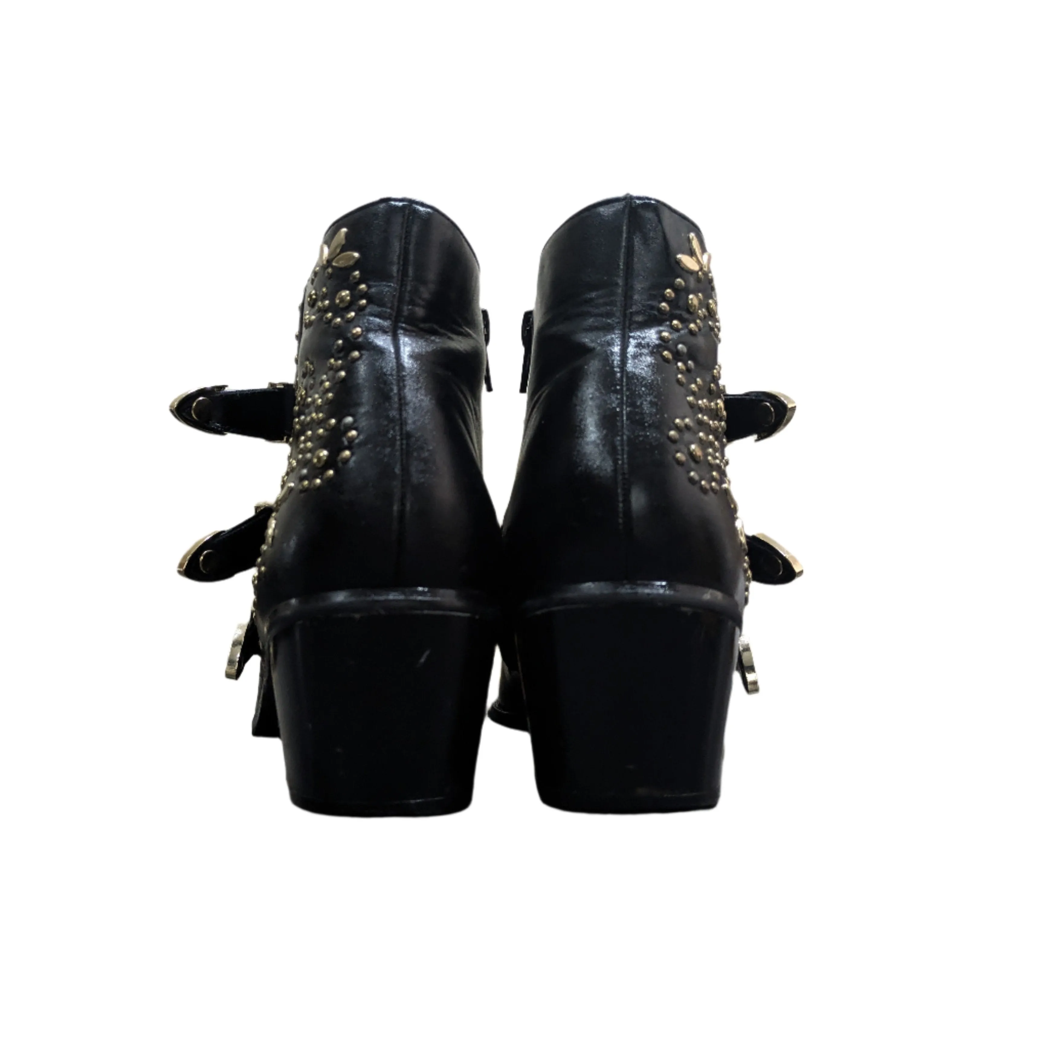 Savida Black PU Studded Pattern Biker Boots Size UK 6.5 / EU 40 / US 8.5