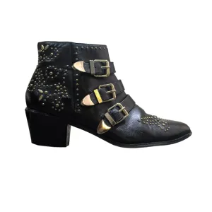 Savida Black PU Studded Pattern Biker Boots Size UK 6.5 / EU 40 / US 8.5