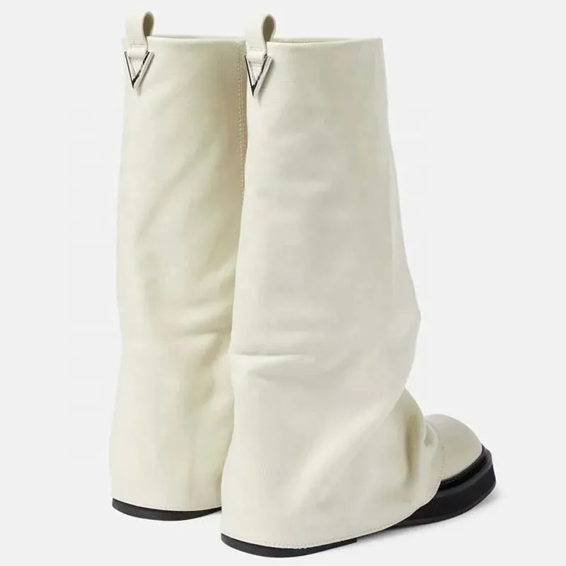 Sleek Modern Mid-Calf Leather Slouch Boots