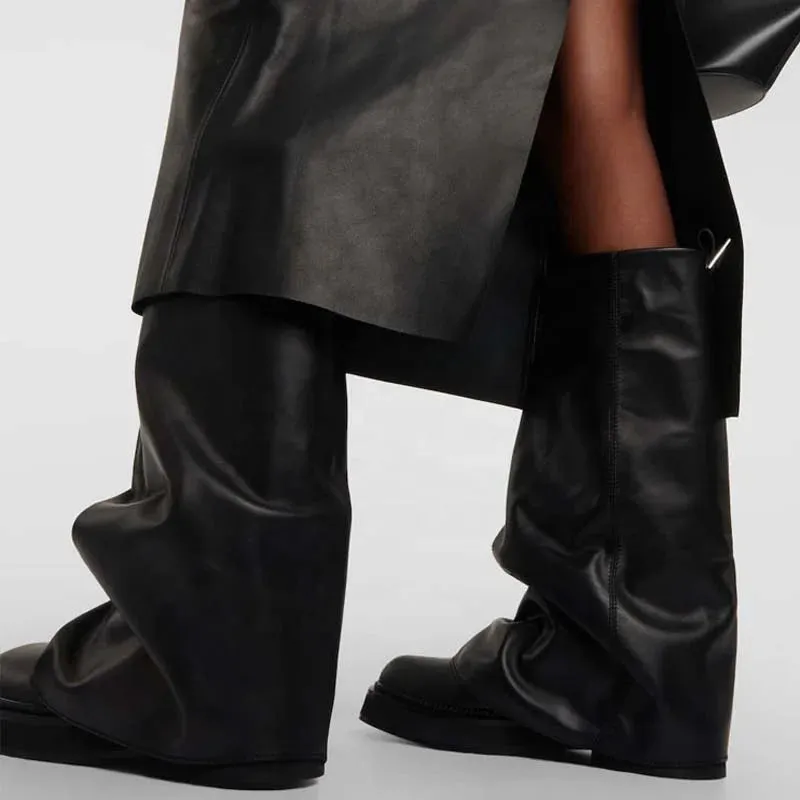 Sleek Modern Mid-Calf Leather Slouch Boots