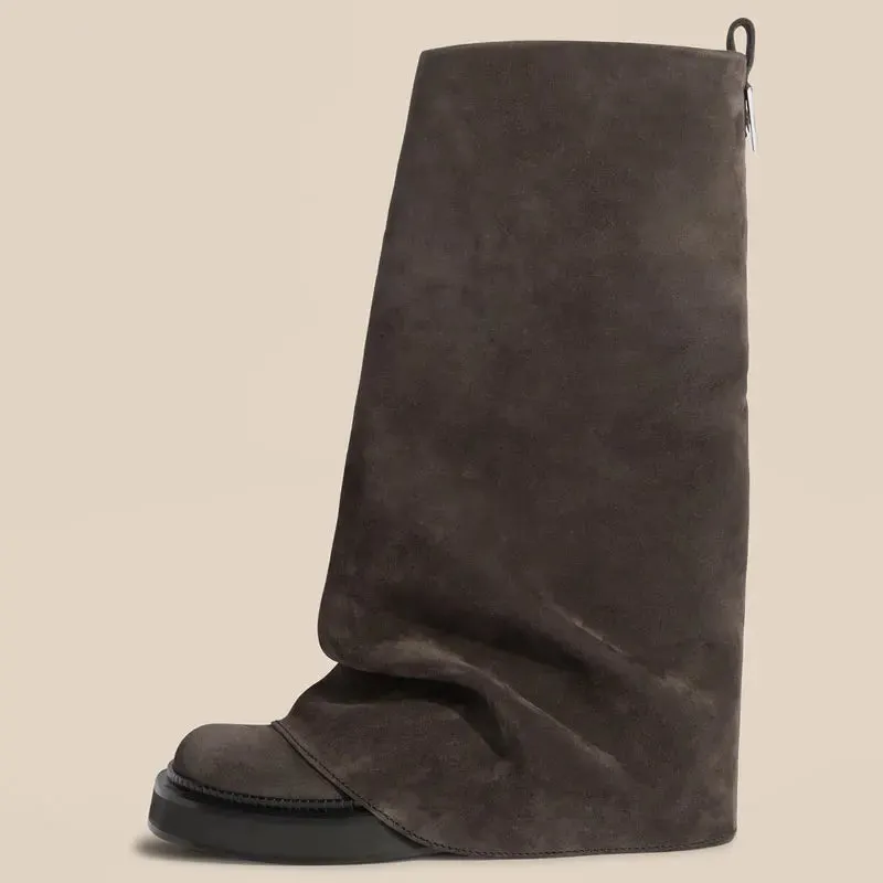 Sleek Modern Mid-Calf Leather Slouch Boots