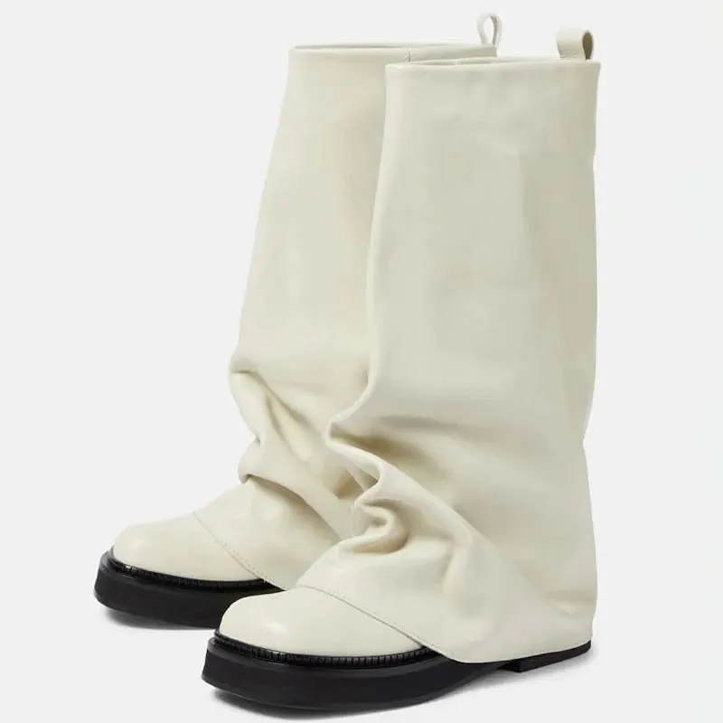 Sleek Modern Mid-Calf Leather Slouch Boots