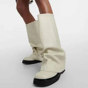 Sleek Modern Mid-Calf Leather Slouch Boots
