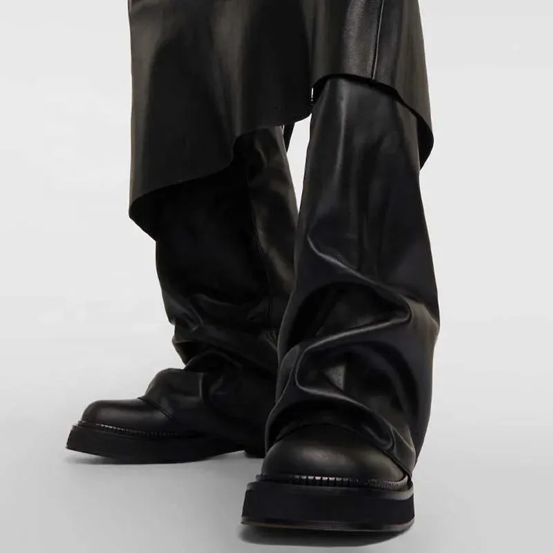 Sleek Modern Mid-Calf Leather Slouch Boots
