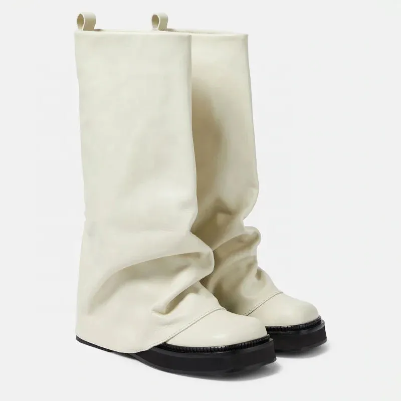 Sleek Modern Mid-Calf Leather Slouch Boots