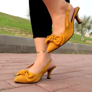 Sueded Heel Kitten Bow Slip-On Shallow Velvet Pumps