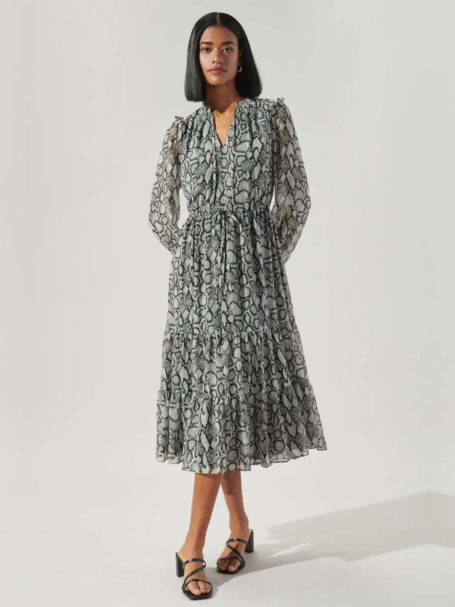 Sugarlips Long Sleeve Snake Print Midi Dress - Brands We Love