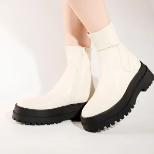Tessa Cream Chunky Chain Detail Ankle Boots