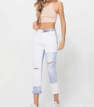 The Jude Jeans: Color Block Rolled Cuff Boyfriend Jeans