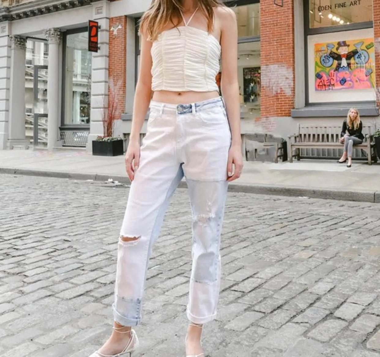 The Jude Jeans: Color Block Rolled Cuff Boyfriend Jeans