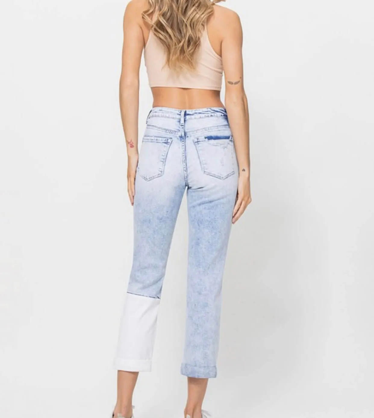The Jude Jeans: Color Block Rolled Cuff Boyfriend Jeans