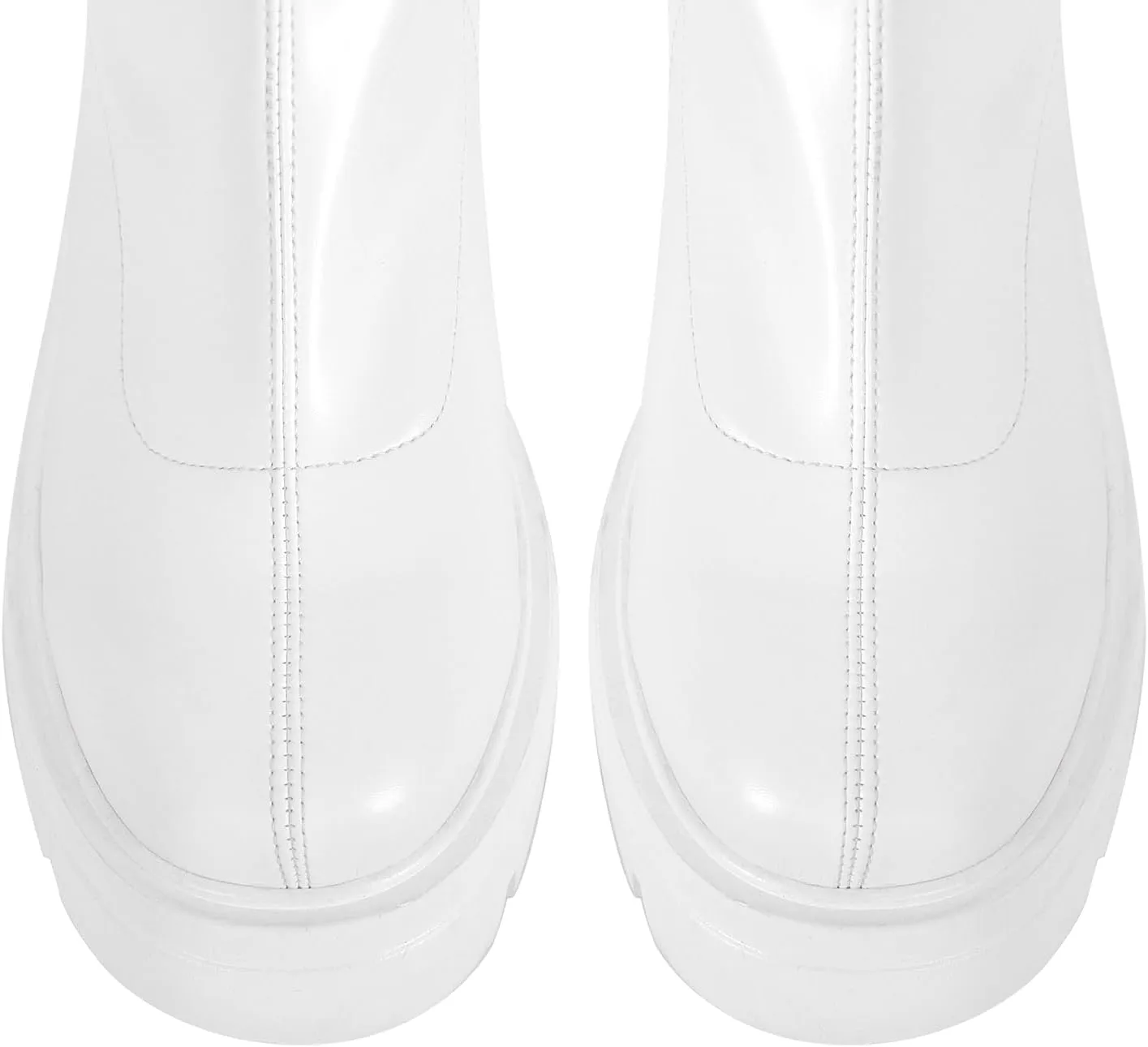 VERISSON Round Toe Low Block Heeled Thigh Boots Zip up Chunky Heels Tread Sole Fashion Booties