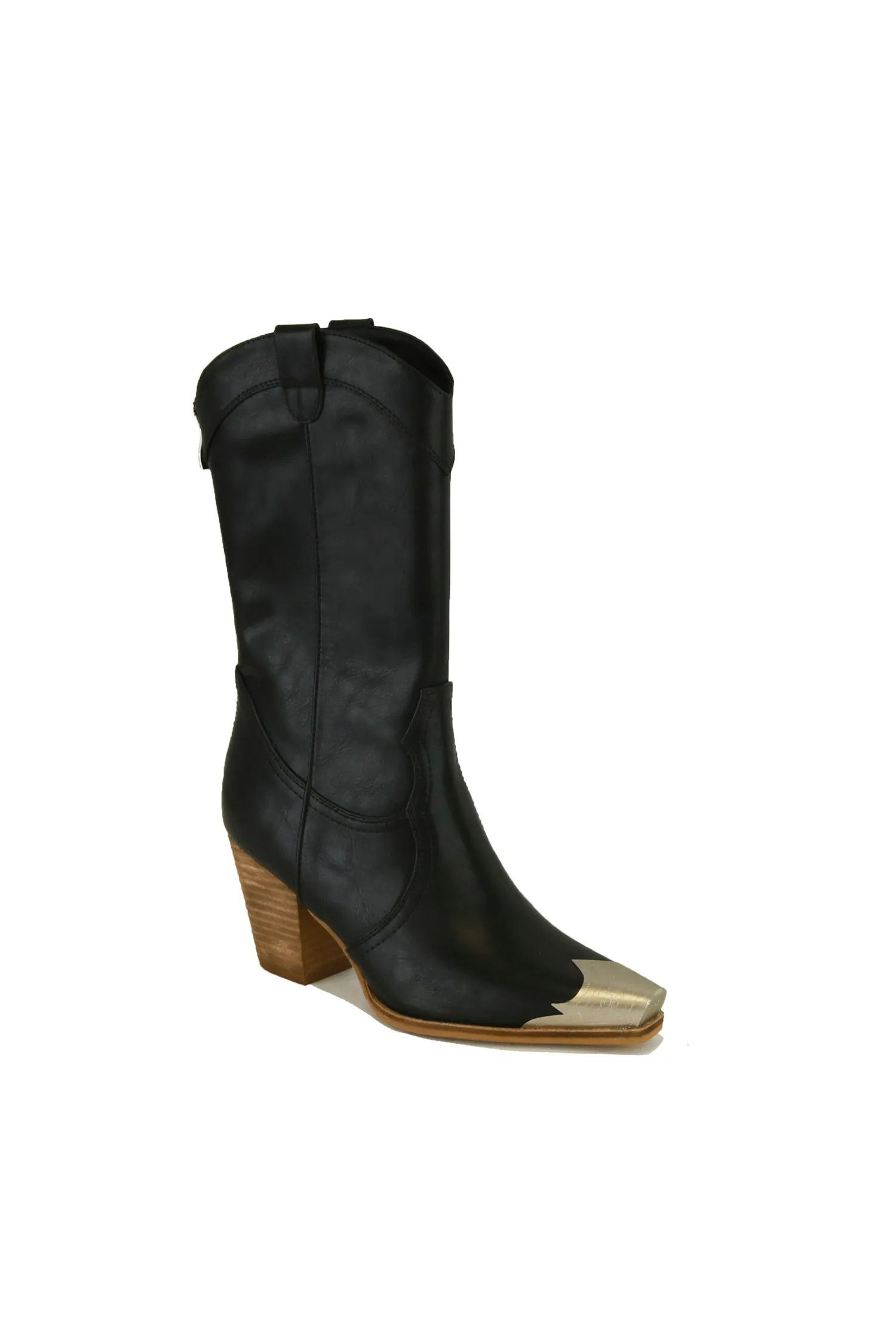 Western Metal-Toe Block Heel Ankle Boots – DAKOTA-05