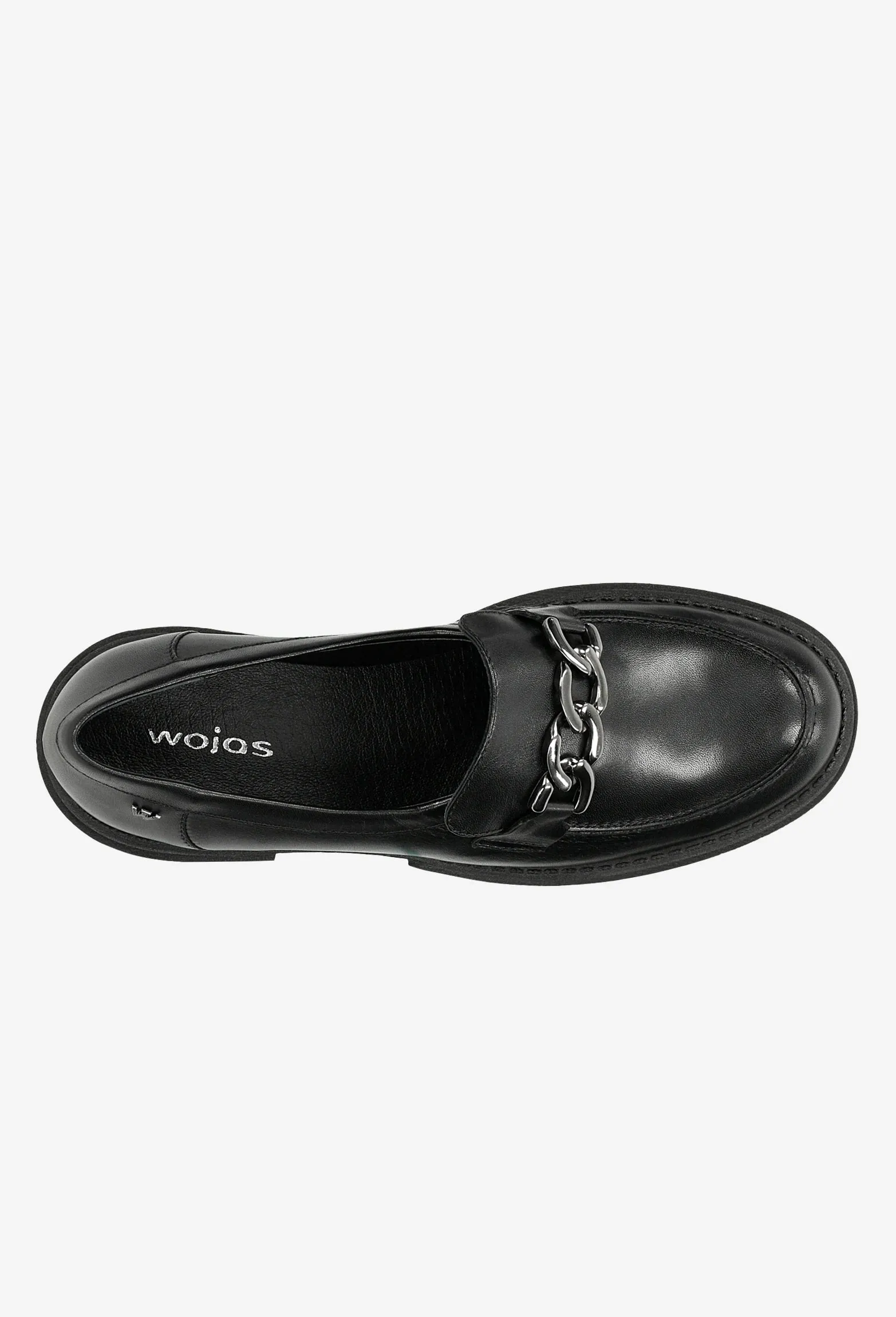 Wojas Urban-style Black Leather Loafers with Decorative Chain | 46113-51