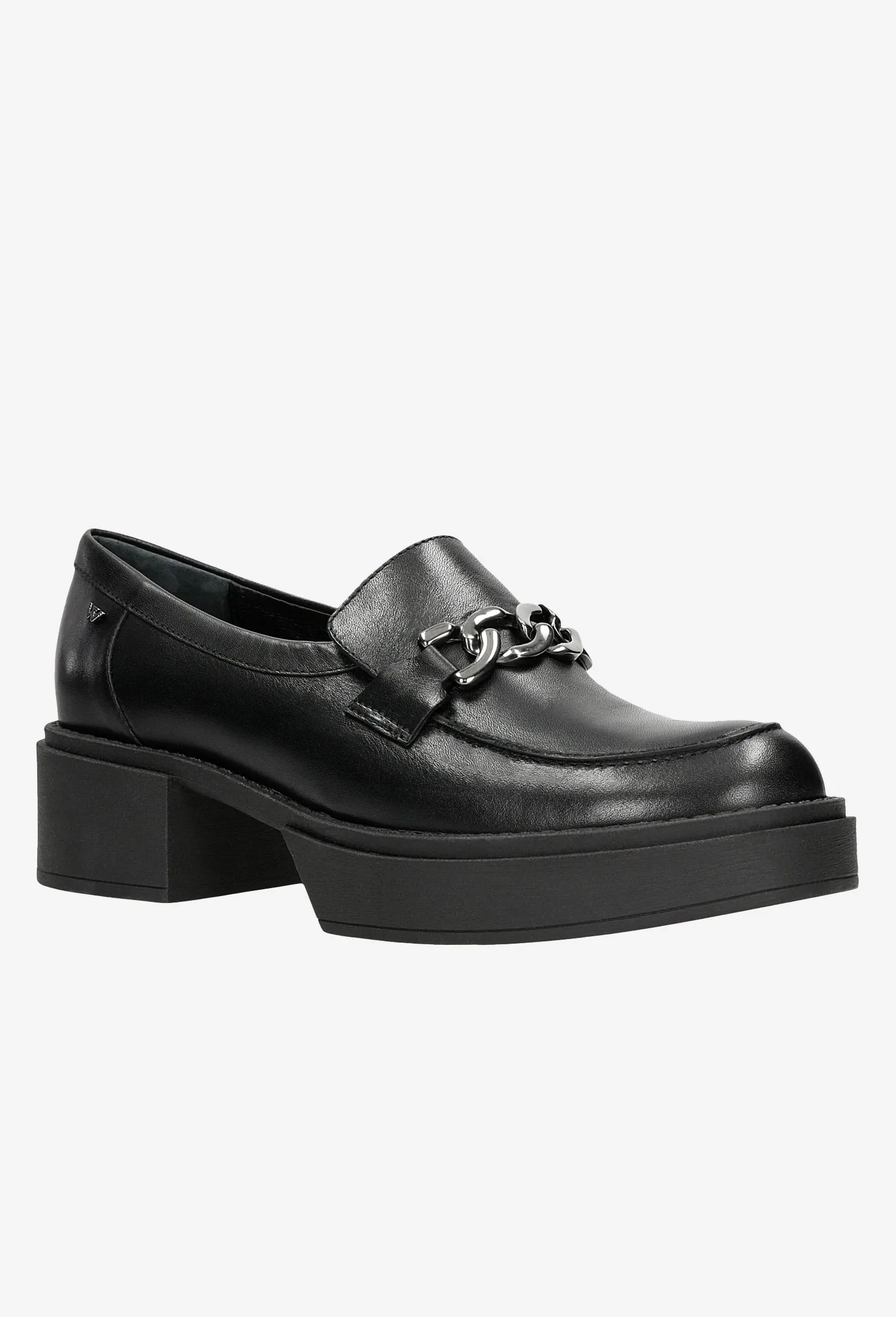 Wojas Urban-style Black Leather Loafers with Decorative Chain | 46113-51