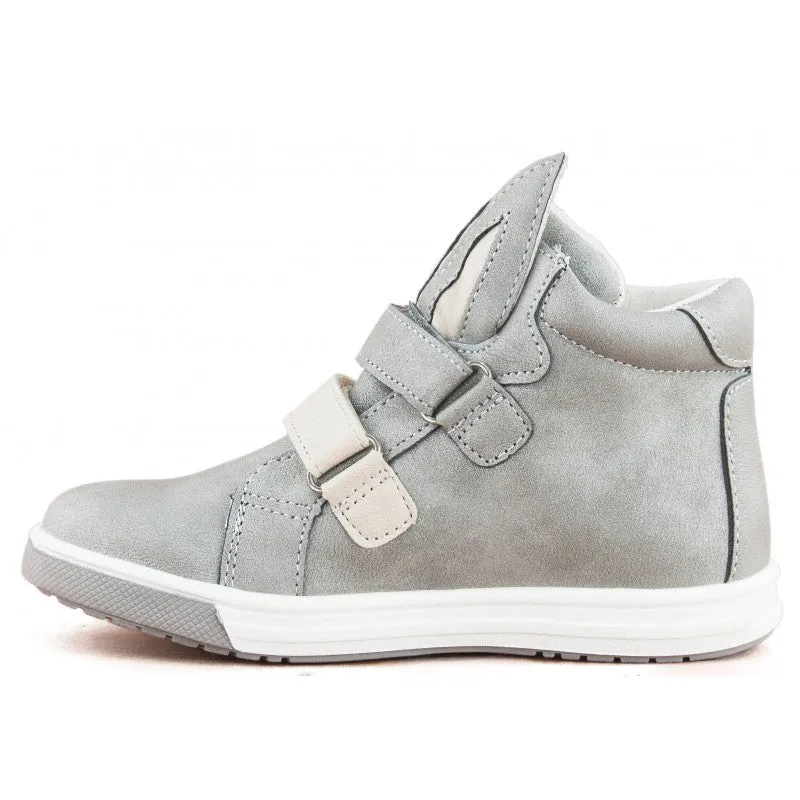 Wojtyłko Girls' Light Gray Leather Ankle Sneakers | 3T23003-LG