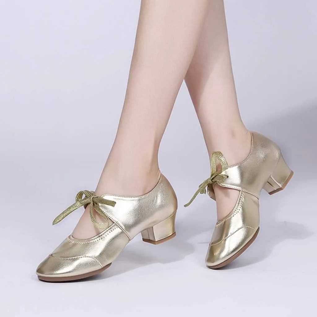 Womens Dance Sneakers Ballroom Lace-up Modern Salsa Latin Jazz Practice Dancing Shoes Tap Shoe Mid Heel Sandals