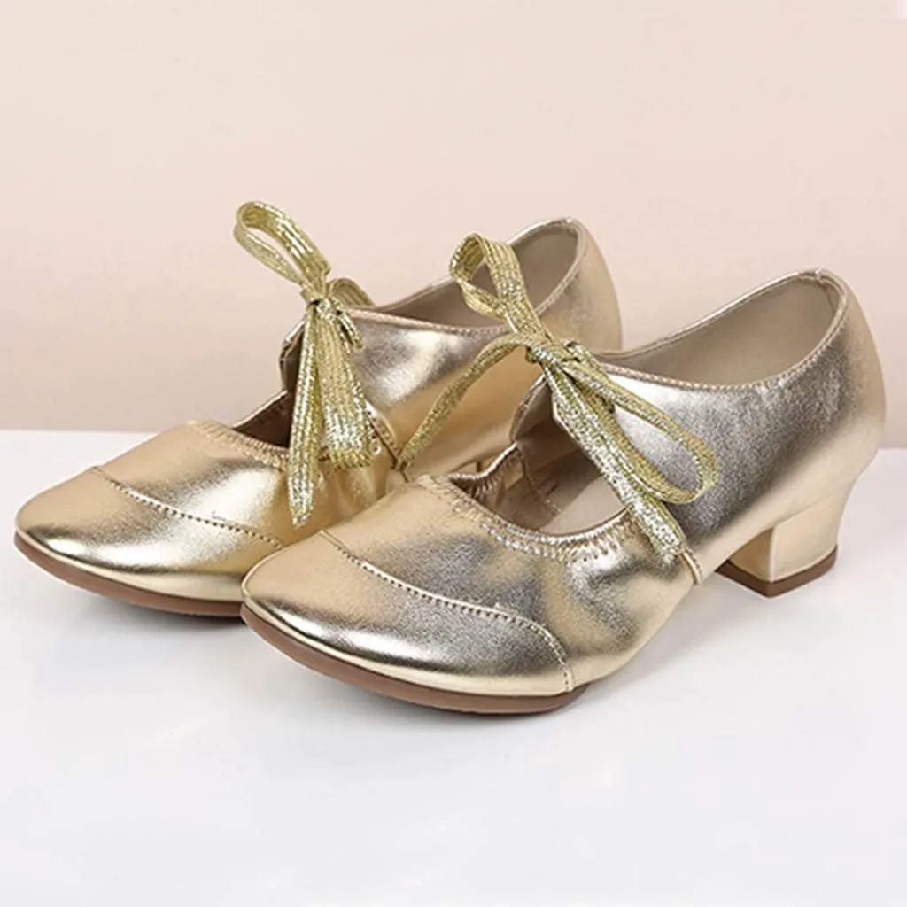 Womens Dance Sneakers Ballroom Lace-up Modern Salsa Latin Jazz Practice Dancing Shoes Tap Shoe Mid Heel Sandals