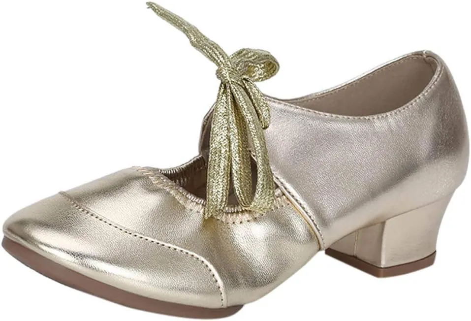 Womens Dance Sneakers Ballroom Lace-up Modern Salsa Latin Jazz Practice Dancing Shoes Tap Shoe Mid Heel Sandals