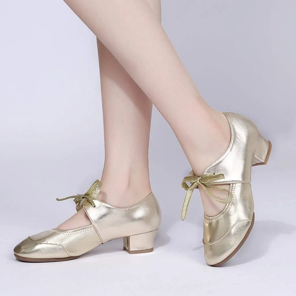 Womens Dance Sneakers Ballroom Lace-up Modern Salsa Latin Jazz Practice Dancing Shoes Tap Shoe Mid Heel Sandals